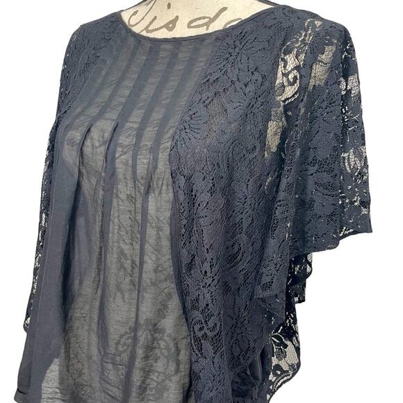 Joie Women's Joyce Black Lace Flutter Sleeve Boho Top Semi-sheer; Medium - Picture 2 of 8